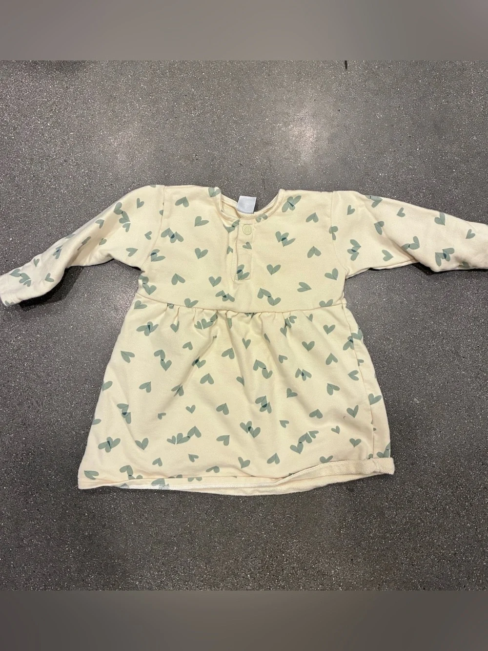 Petit Bateau Heart Print Long Sleeve Dress 36M 95cm Cream 100% Cotton